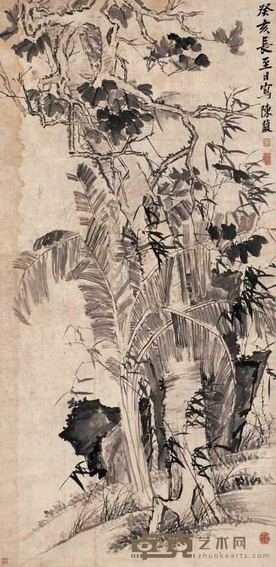 陈馥 癸亥（1743年）作 竹兰蕉石图 立轴 258×128cm